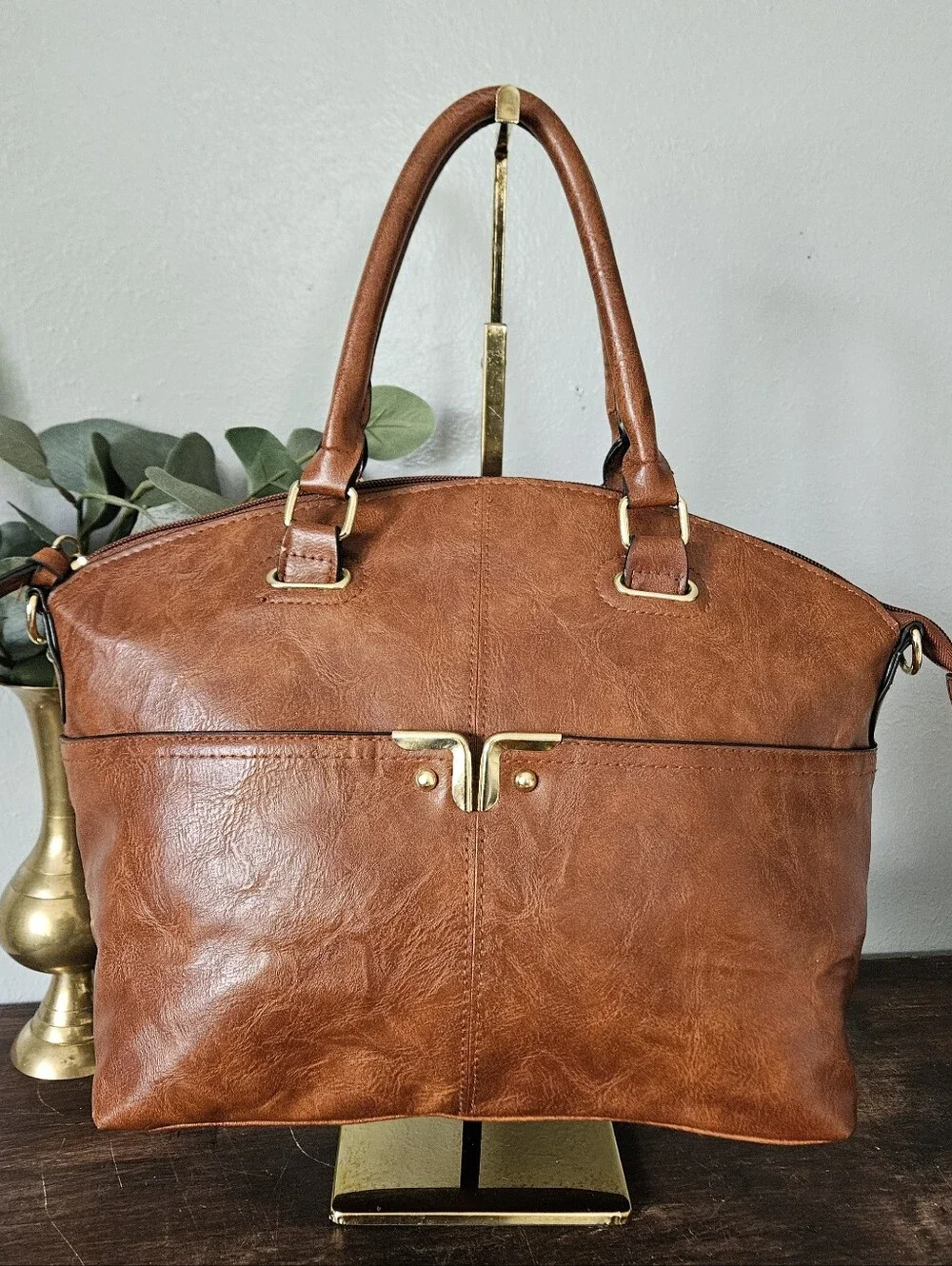 BUENO Sophisticated-Vintage-Preppy Inspired Style Cognac Crossbody/Hand Purse.